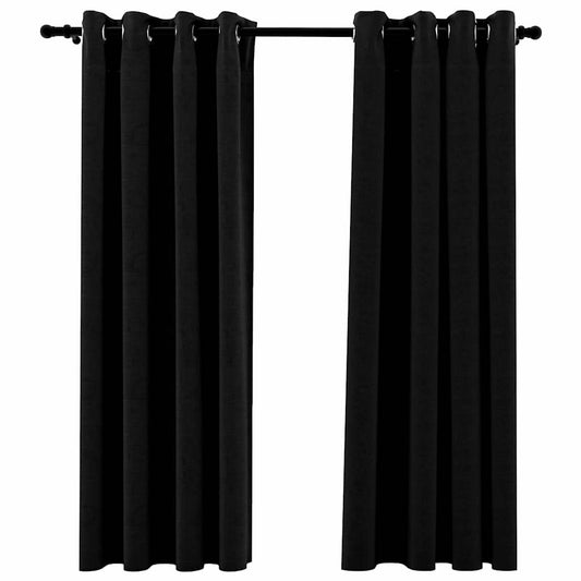 321152 vidaXL Linen-Look Blackout Curtains with Grommets 2pcs Black 140x175cm