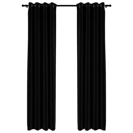 321153 vidaXL Linen-Look Blackout Curtains with Grommets 2pcs Black 140x225cm