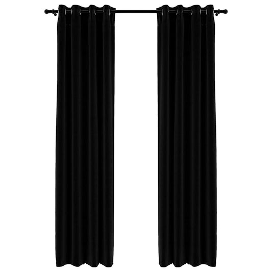vidaXL Linen-Look Blackout Curtains with Grommets 2pcs Black 140x245cm