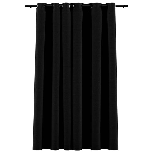 321155 vidaXL Linen-Look Blackout Curtain with Grommets Black 290x245cm