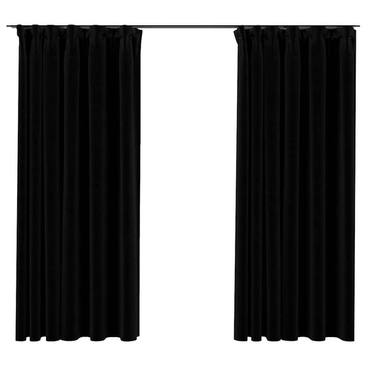 vidaXL Linen-Look Blackout Curtains with Hooks 2 pcs Black 140x175 cm