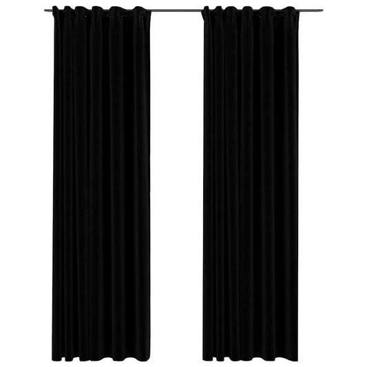 321158 vidaXL Linen-Look Blackout Curtains with Hooks 2 pcs Black 140x245 cm