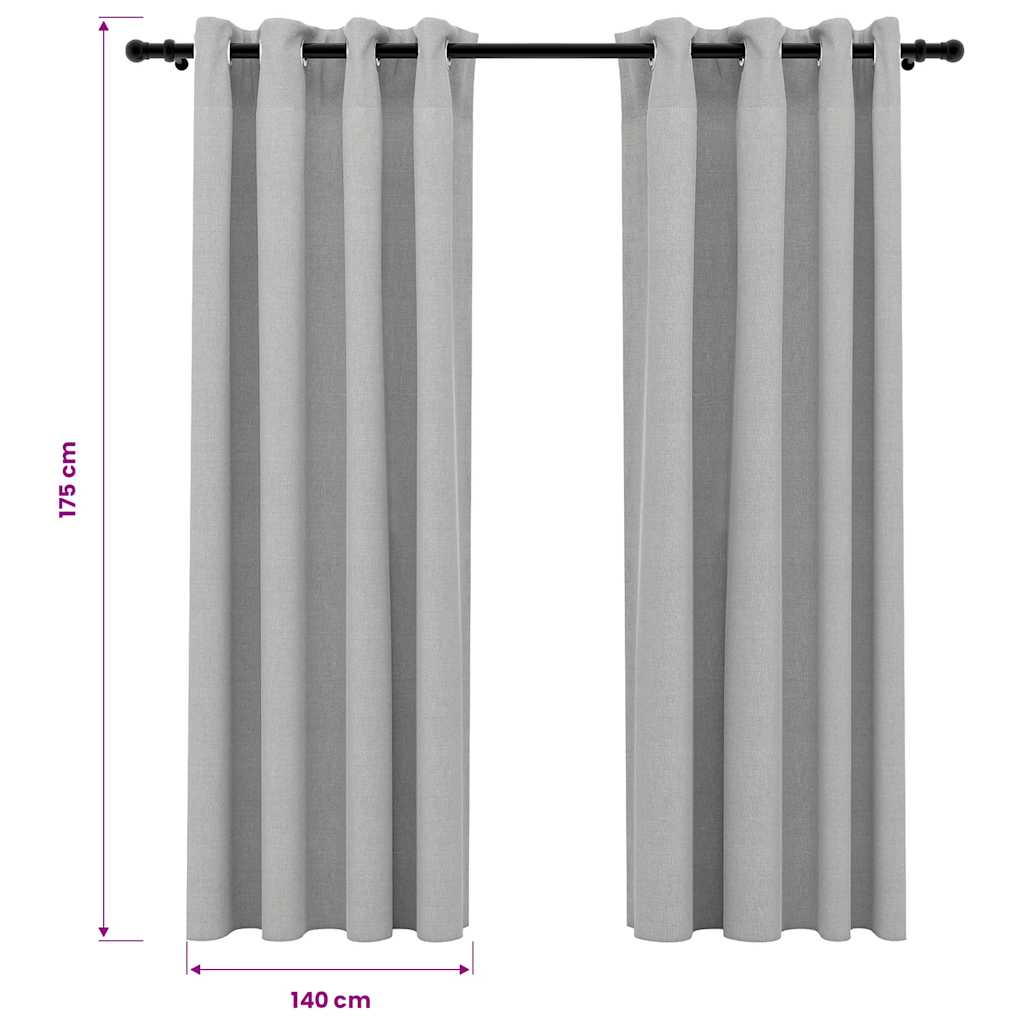 vidaXL Linen-Look Blackout Curtains with Grommets 2pcs Grey 140x175cm