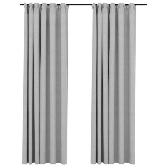 321173 vidaXL Linen-Look Blackout Curtains with Hooks 2 pcs Grey 140x225 cm