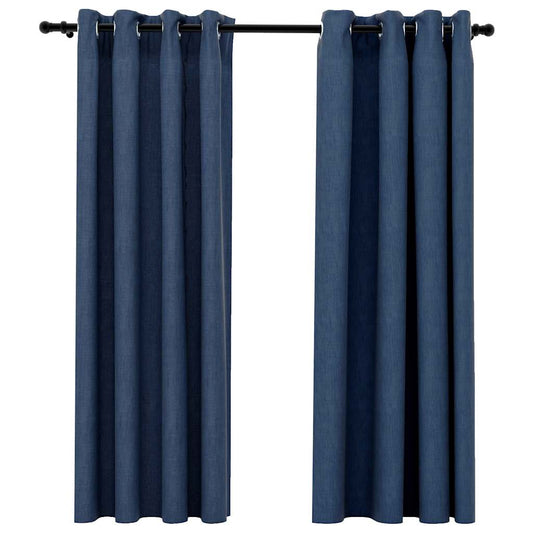 321176 vidaXL Linen-Look Blackout Curtains with Grommets 2 pcs Blue 140x175cm