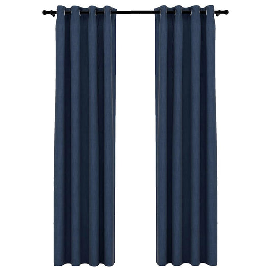 321177 vidaXL Linen-Look Blackout Curtains with Grommets 2 pcs Blue 140x225cm