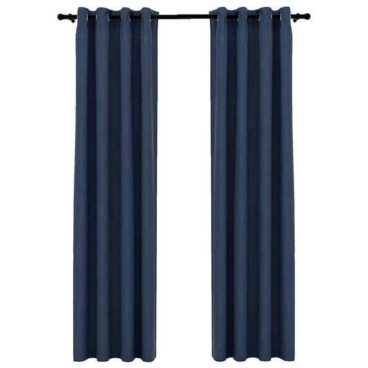 vidaXL Linen-Look Blackout Curtains with Grommets 2 pcs Blue 140x245cm
