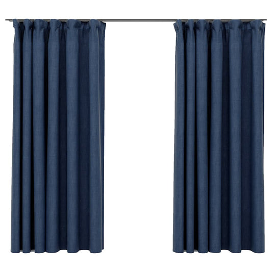 321180 vidaXL Linen-Look Blackout Curtains with Hooks 2 pcs Blue 140x175 cm