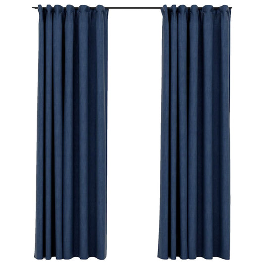321182 vidaXL Linen-Look Blackout Curtains with Hooks 2 pcs Blue 140x245 cm