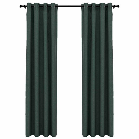 321185 vidaXL Linen-Look Blackout Curtains with Grommets 2pcs Green 140x225cm