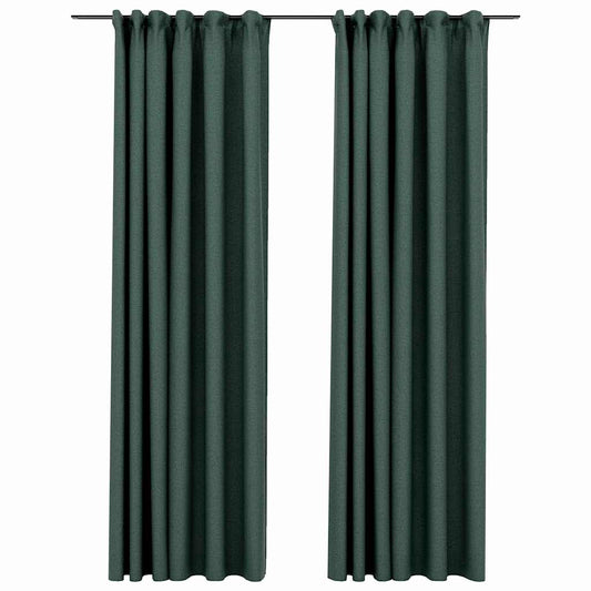 321190 vidaXL Linen-Look Blackout Curtains with Hooks 2 pcs Green 140x245 cm