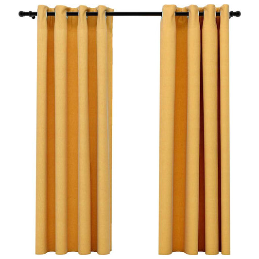 vidaXL Linen-Look Blackout Curtains Grommets 2pcs Yellow 140x175 cm