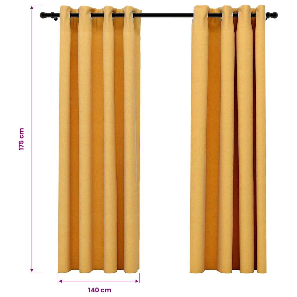 vidaXL Linen-Look Blackout Curtains Grommets 2pcs Yellow 140x175 cm