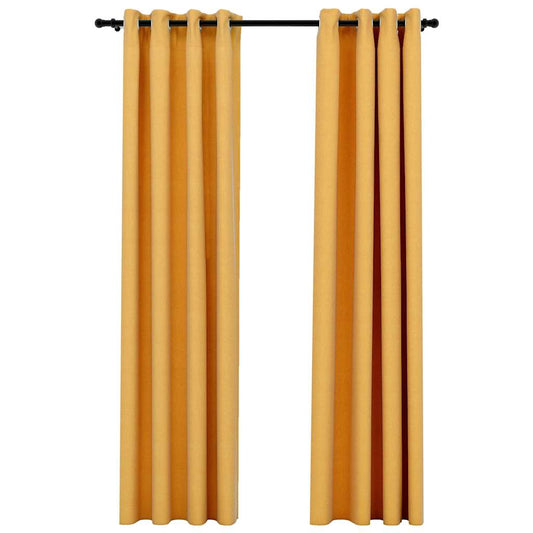 vidaXL Linen-Look Blackout Curtains with Grommets 2pcs Yellow 140x225cm