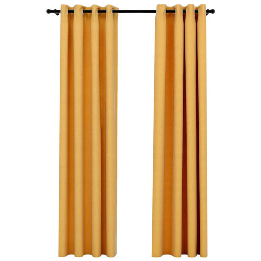 vidaXL Linen-Look Blackout Curtains Grommets 2pcs Yellow 140x225 cm