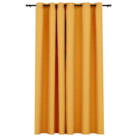 321195 vidaXL Linen-Look Blackout Curtain with Grommets Yellow 290x245cm