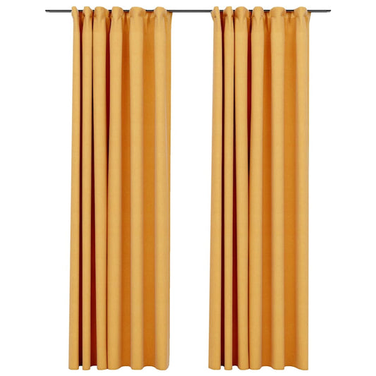 321197 vidaXL Linen-Look Blackout Curtains with Hooks 2 pcs Yellow 140x225 cm