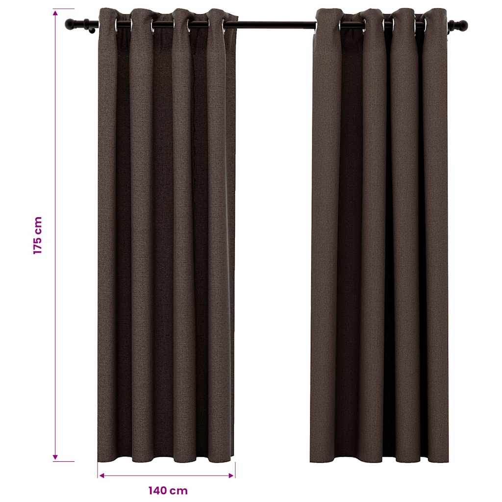 vidaXL Linen-Look Blackout Curtains with Grommets 2pcs Taupe 140x175cm
