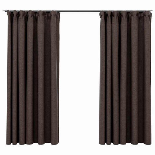 321204 vidaXL Linen-Look Blackout Curtains with Hooks 2 pcs Taupe 140x175 cm