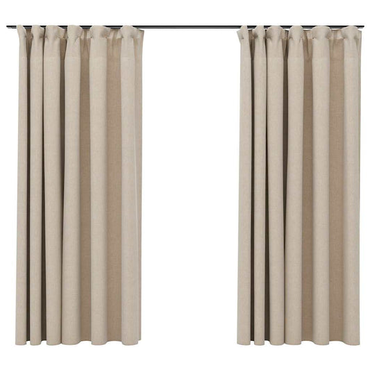 321212 vidaXL Linen-Look Blackout Curtains with Hooks 2 pcs Beige 140x175 cm