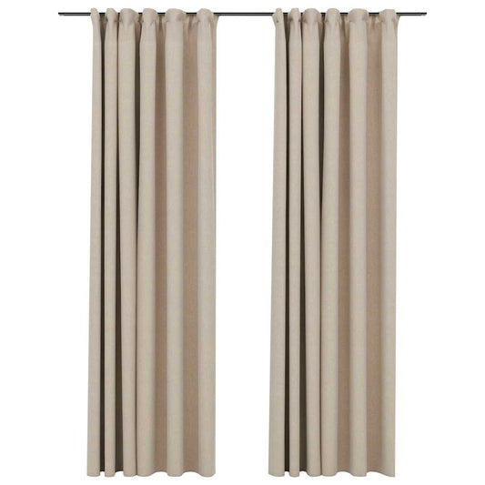 321214 vidaXL Linen-Look Blackout Curtains with Hooks 2 pcs Beige 140x245 cm