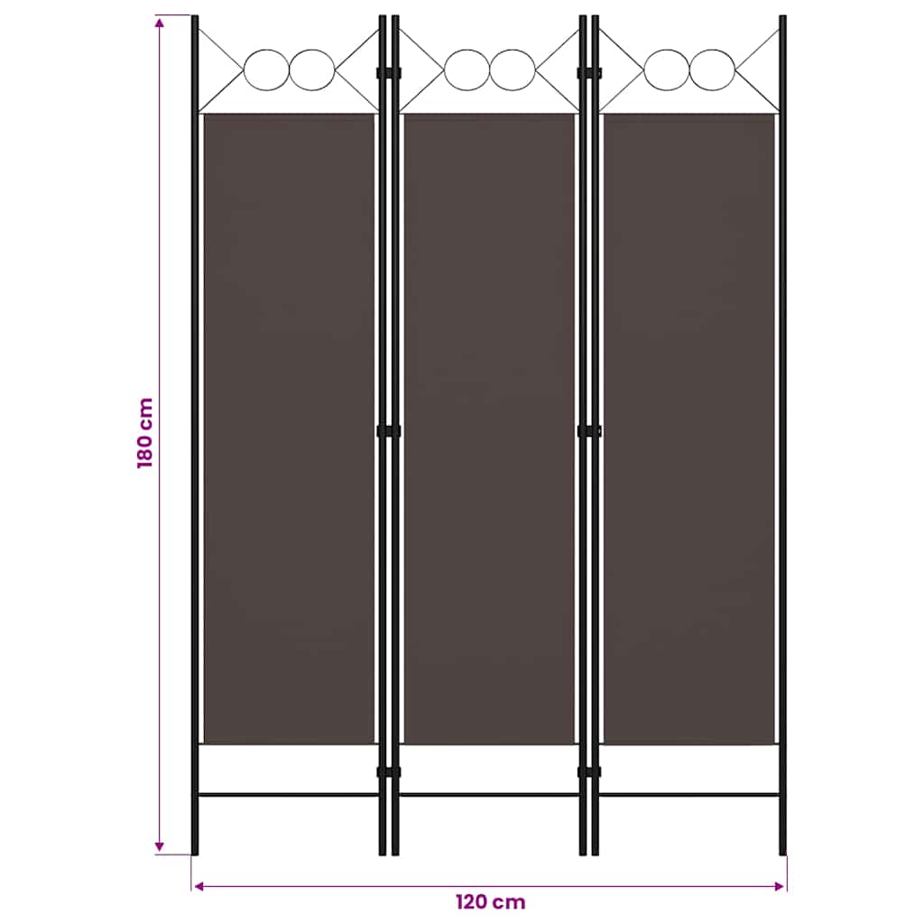 320700 vidaXL 3-Panel Room Divider Brown 120x180 cm