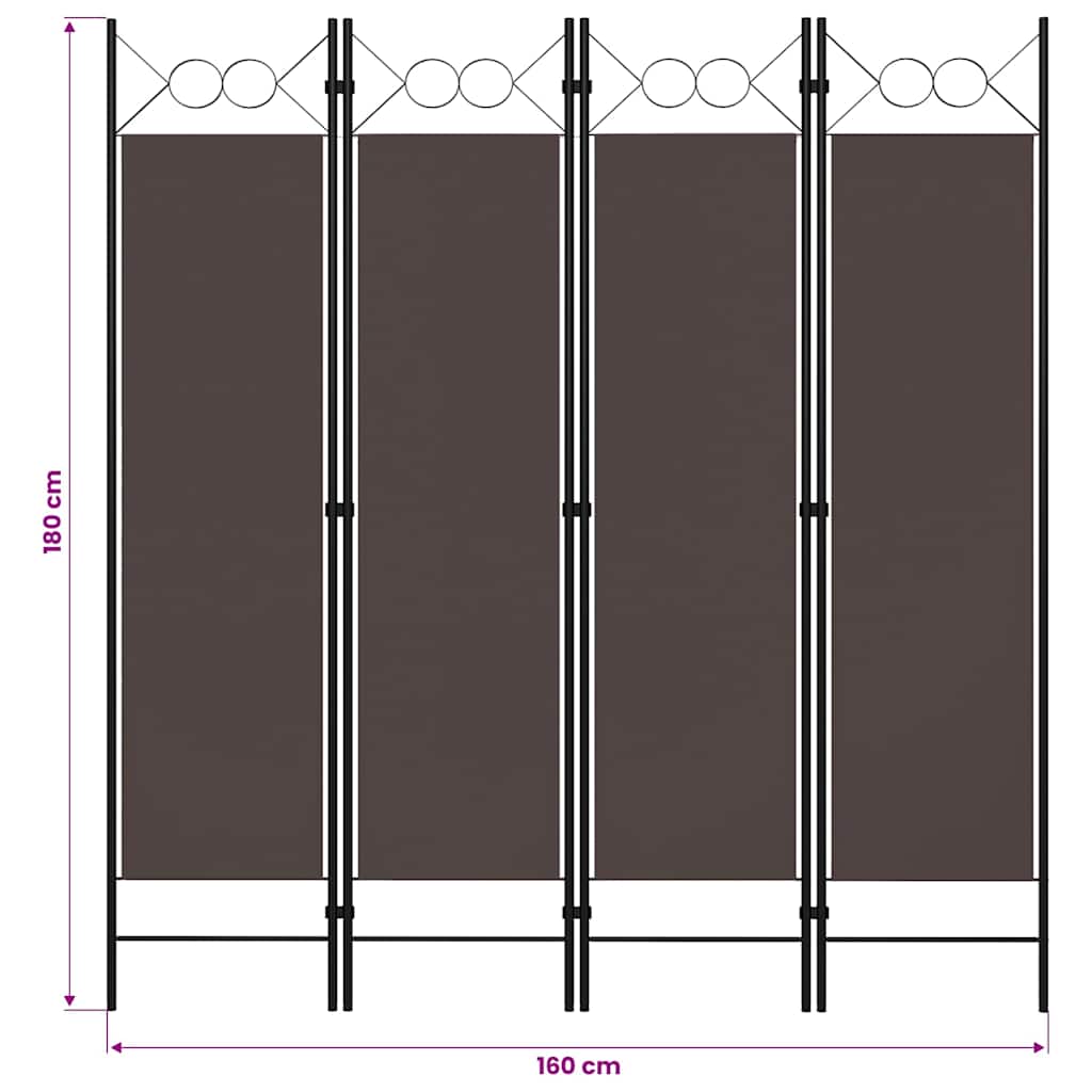 320703 vidaXL 4-Panel Room Divider Brown 160x180 cm
