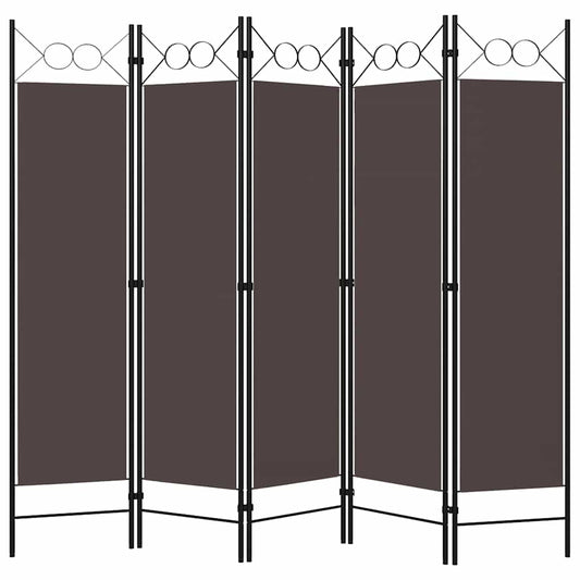 320708 vidaXL 5-Panel Room Divider Brown 200x180 cm
