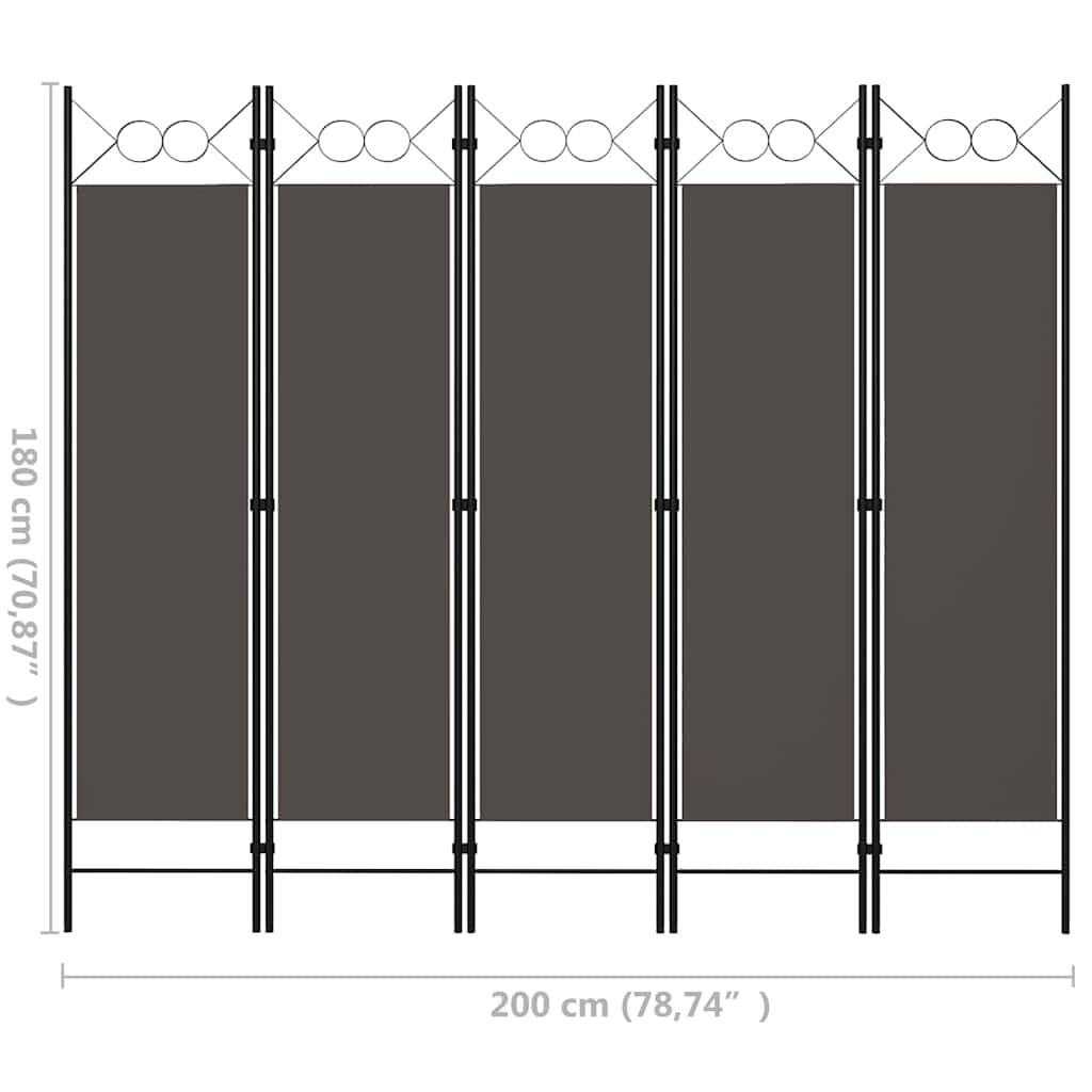 320709 vidaXL 5-Panel Room Divider Anthracite 200x180 cm
