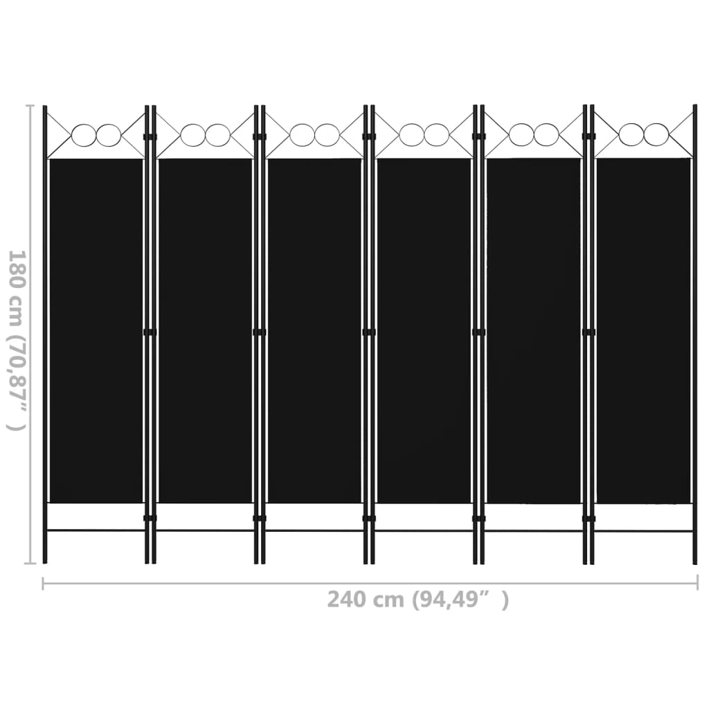 vidaXL 6-Panel Room Divider Black 240x180 cm