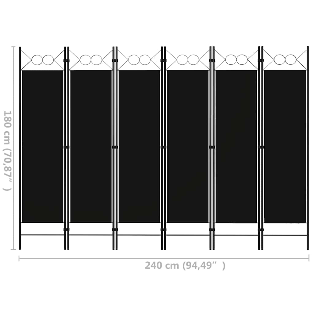 320714 vidaXL 6-Panel Room Divider Black 240x180 cm