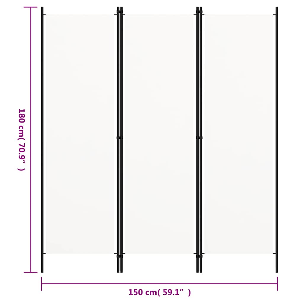 320715 vidaXL 3-Panel Room Divider White 150x180 cm