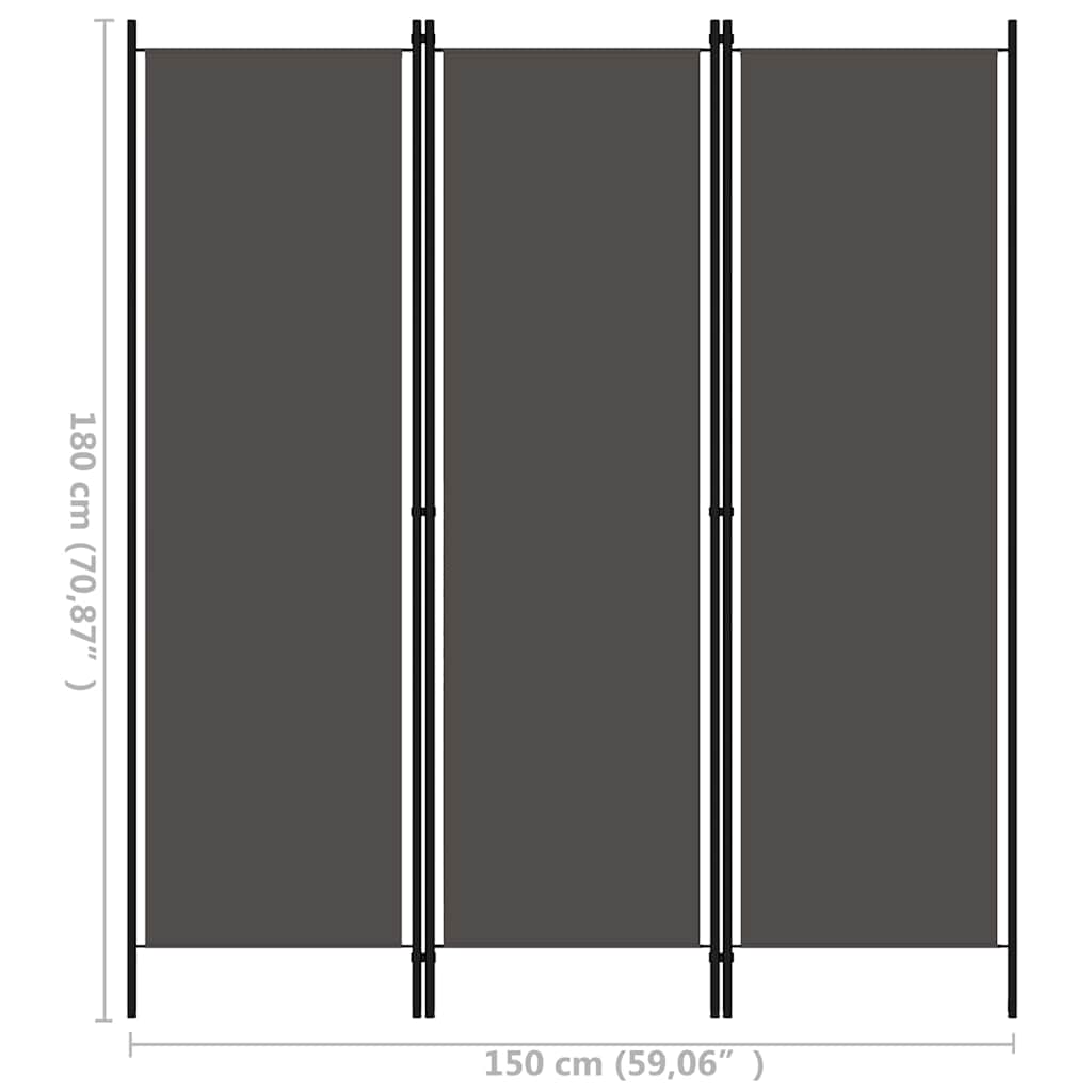 320717 vidaXL 3-Panel Room Divider Anthracite 150x180 cm