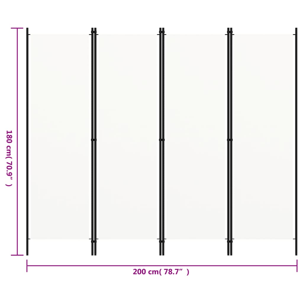 vidaXL 4-Panel Room Divider White 200x180 cm