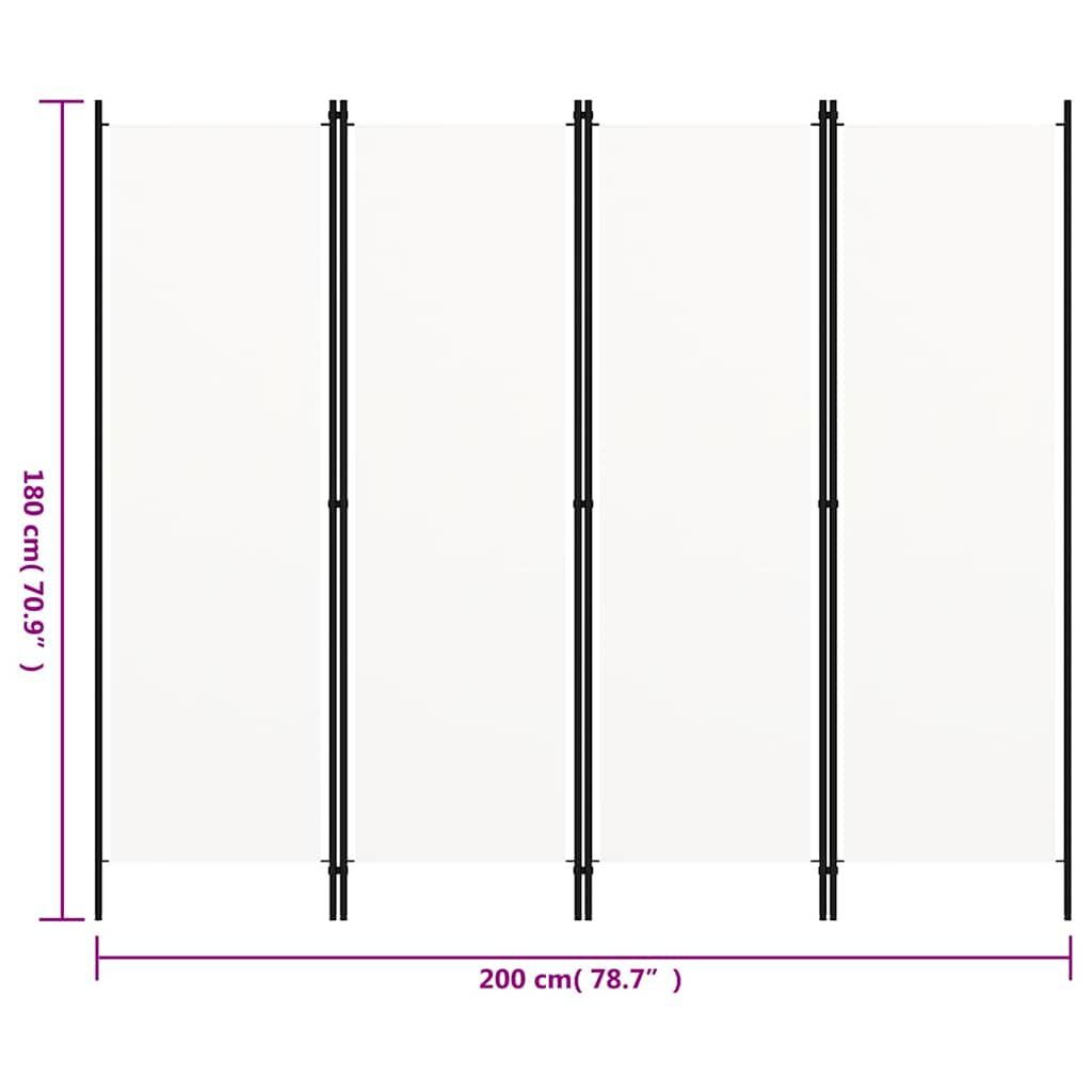 vidaXL 4-Panel Room Divider White 200x180 cm