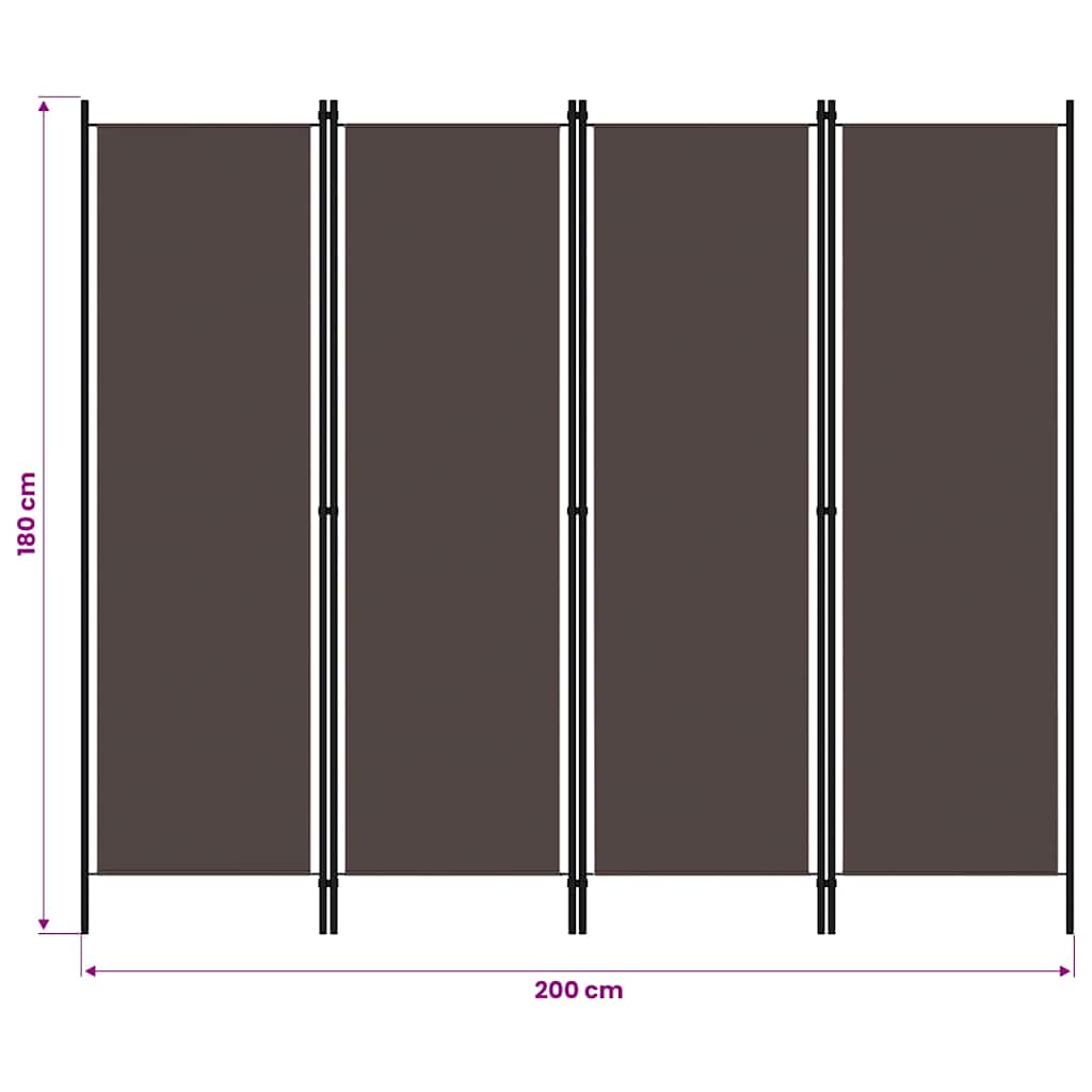 320720 vidaXL 4-Panel Room Divider Brown 200x180 cm