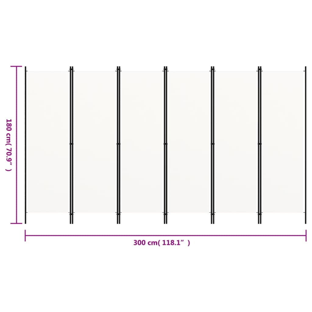 vidaXL 6-Panel Room Divider White 300x180 cm