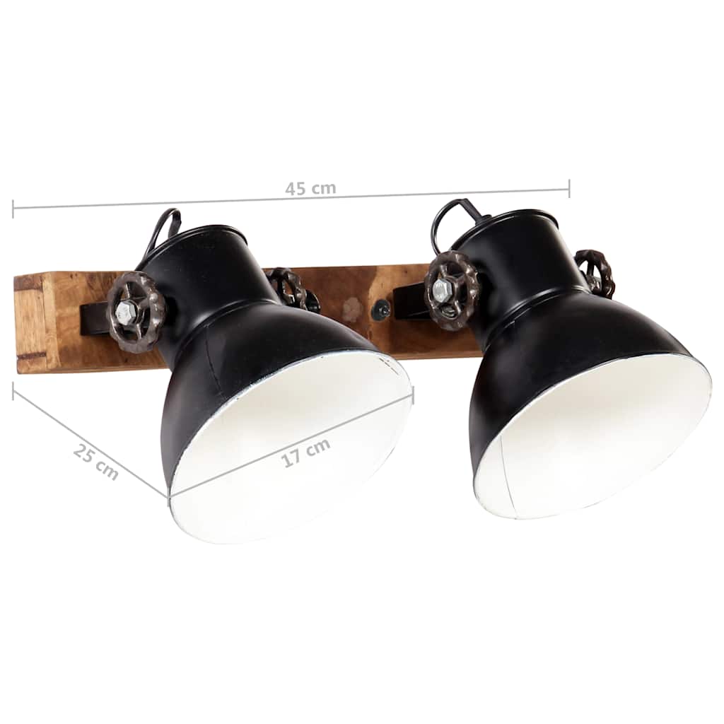 vidaXL Wall Lamp | black and brown | iron, solid mango wood | Medium