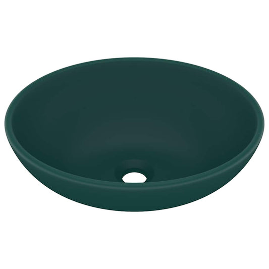 146926 vidaXL Luxury Basin Oval-shaped Matt Dark Green 40x33 cm Ceramic