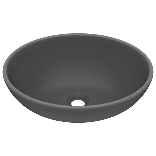 146928 vidaXL Luxury Basin Oval-shaped Matt Dark Grey 40x33 cm Ceramic