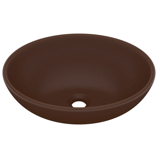 146929 vidaXL Luxury Basin Oval-shaped Matt Dark Brown 40x33 cm Ceramic