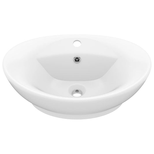 vidaXL Luxury Basin Overflow Oval Matt White 58.5x39 cm Ceramic