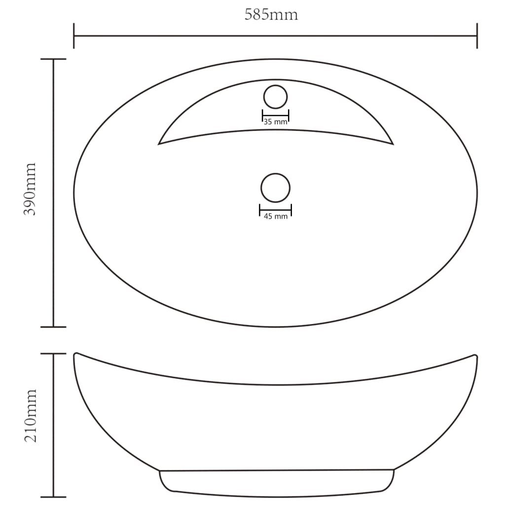 146932 vidaXL Luxury Basin Overflow Oval Matt White 58,5x39 cm Ceramic