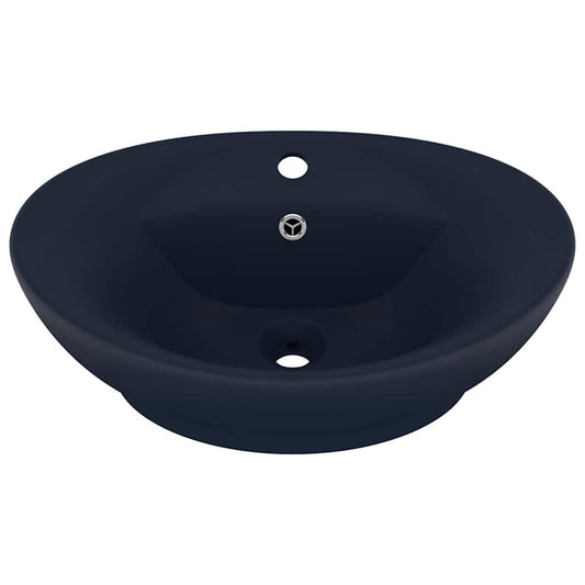 146935 vidaXL Luxury Basin Overflow Oval Matt Dark Blue 58,5x39 cm Ceramic