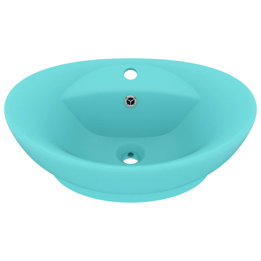 vidaXL Luxury Basin Overflow Oval Matt Light Green 58.5x39 cm Ceramic