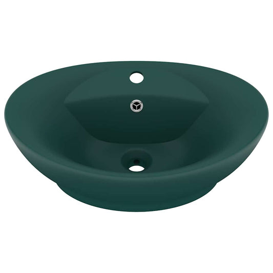 vidaXL Luxury Basin Overflow Oval Matt Dark Green 58.5x39 cm Ceramic