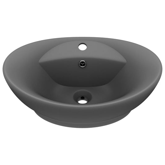 vidaXL Luxury Basin Overflow Oval Matt Dark Grey 58,5x39 cm Ceramic