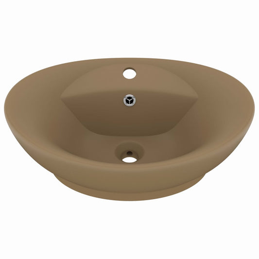 146941 vidaXL Luxury Basin Overflow Oval Matt Cream 58,5x39 cm Ceramic