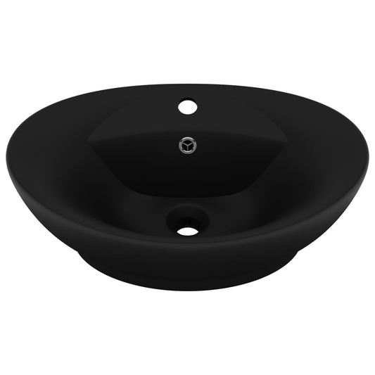 vidaXL Luxury Basin Overflow Oval Matt Black 58.5x39 cm Ceramic