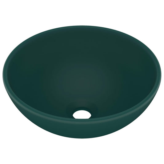 vidaXL Luxury Bathroom Basin Round Matt Dark Green 32.5x14 cm Ceramic
